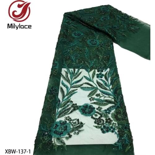 Luxury Bead Tube Lace Handmade Fabric Latest Nigeria Embroidery New 3D Materials for Dress Sew XBW-137