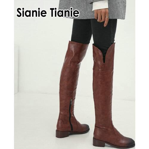 Sianie Tianie winter riding boots women chunky heels shoes cowgirls overknee boots loose over-the-knee high boots big size 44 45