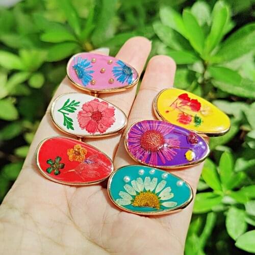 SAY Natural Dried flower Plant Dry Real Leaf Floral Daisy Ammi Majus Resin Handmade Dripping Oil Femme Woman Ring US SIZE 7