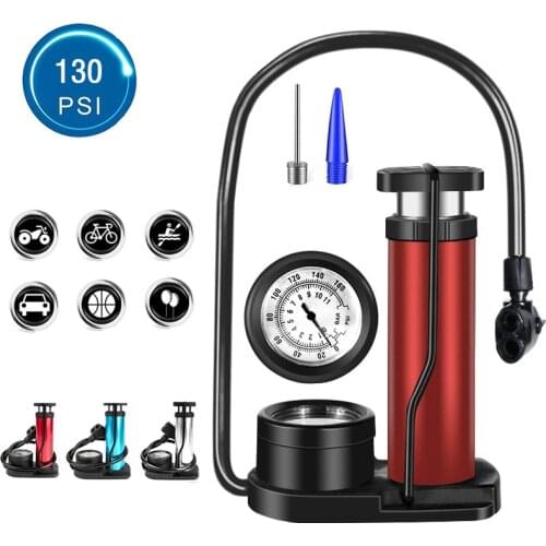 Bike Aluminum Air Inflator 130 PSI Mini Portable Bicycle Foot Pump With Pressure Gauge Fits Presta & Schrader Valve Motorcycle