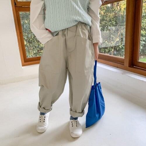 Spring New Toddler Kids Pants 2021 Korean Casual Cotton Loose Trousers for Boys and Girls Fashion Big Pocket Baby Harem Pants