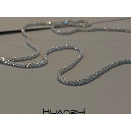 HUANZHI 2020 New Vintage Minimalist Shiny Silver Color Starry Clavicle Chain Elegant Necklace for Women Girls Party Jewelry