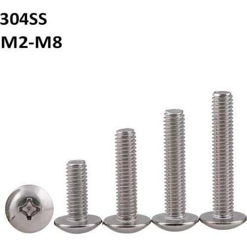 304 Stainless Steel Truss Head Phillips Screws Machine Screw Large Flat Round Cross Recessed Bolts M2~M8