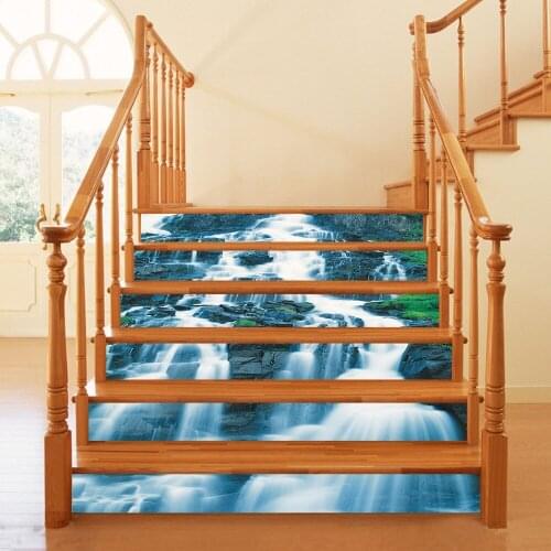 6pcs/set Waterfall 3D Waterproof Stair Stickers Removable Bathroom Wall Floor Stickers Wallpaper Home Decor 18*100cm