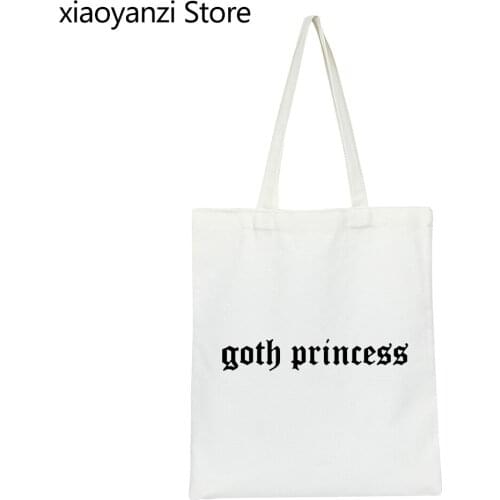 Goth Princess Graphic Shoulder Canvas Bag Fashion Tumblr Graphic Grunge Eco Reusable Shopping Bags Women Handbag Wholesale