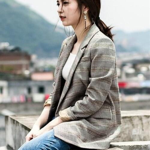 New Plaid Suit Jacket Female Wild Loose Women Spring New Casual Self-Cultivation Temperament Ladies Short Suit RE2545