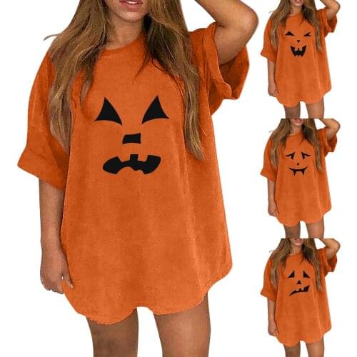 Women Short Sleeve Halloween Pullover Loose T-shirt Round Neck Blouse Ghost Face Printing Daily All-match Lovely Girl T-shirt
