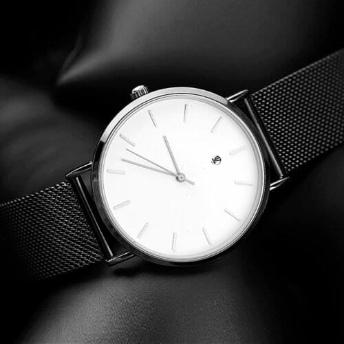 2020 Enmex creative wristwatch cool black charm with calendar casual Genuine leather fashion Stylish clock quartz watch