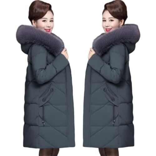 2021Winter Middle-aged Women Thick Warm Hooded Down Cotton Coat Jacket Long Parka Section Large Fur Collar Cotton Jacket(XL-7XL)
