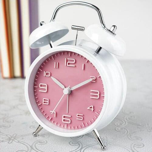 Hot Sale Cute Small Double-Bell Night Light Children Mini Quartz Alarm Clock Heart (Pink)