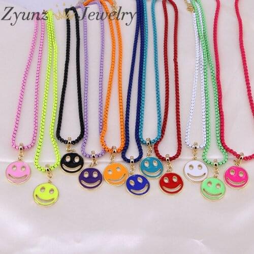5PCS, Colorful Hip Hop Enamel Happy Smiling Face Pendant Necklace For Women Men Punk Jewelry Gifts Accessories