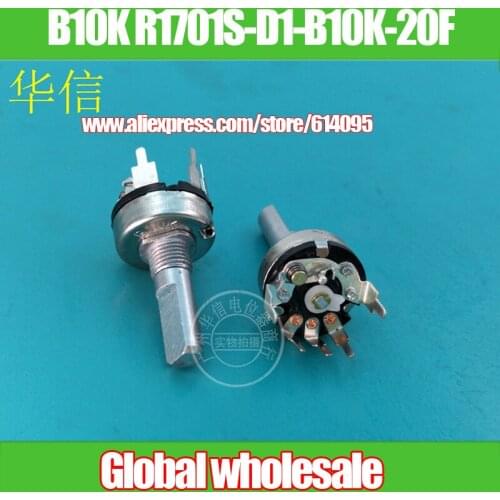 6pcs 172-type potentiometer B10K R1701S-D1-B10K-20F / single with switch Rotary potentiometer / handle length 20MMF outward bend