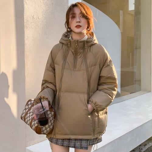 Ailegogo New Winter Women Hooded 90% White Duck Down Parkas Casual Female Zipper Loose Thick Warm Down Coat Snow Outwear