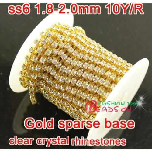 6ss-38ss shiny rhinestones chain 10yards/Roll sparse golden plated base clear glass rhinestones diy decorative accessories