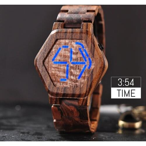 BOBO BIRD Luxury Brand Designe Digital Watch Men Night Vision Bamboo Watch Mini LED Watches Unique Time Display Gifts for Him