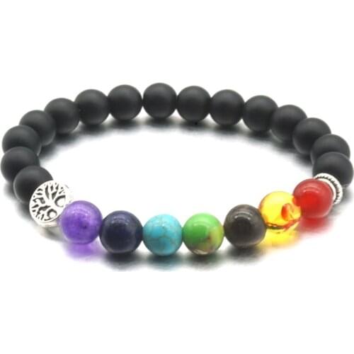 Tree of Life 8mm Seven Chakras Black Stone Beads Beaded Bracelets for Men Women Best Friend Hot Bracelet Yoga Strand Jewelry