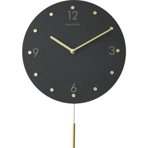 Black Silent Wall Clock with Pendulum Digital Stone Minimalist Bedroom Art Clocks Personality Creative Living Room Wall Watch