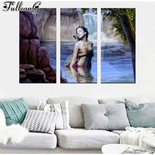 FULLCANG Pretty woman spa large triptych 5d diy diamond painting mosaic embroidery Sexy Girls full square round drill FC0321