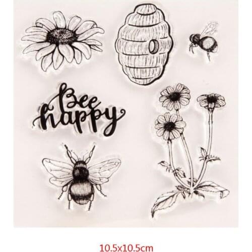 Happy Bee Flower Silicone Clear Seal Stamp DIY Scrapbooking Embossing Photo Album Decorative Paper Card Craft Art Handmade Gift