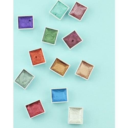Art Pearlescent Solid Watercolor Pigment Metallic Color Paints 12 Colors Portable Textured Glitter Acuarela Water Color Paints