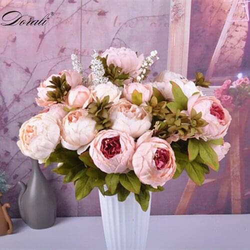 Simulation peony bunch Artificial flowers for home table Wedding decoration flores artificiales silk white peonies fake flower