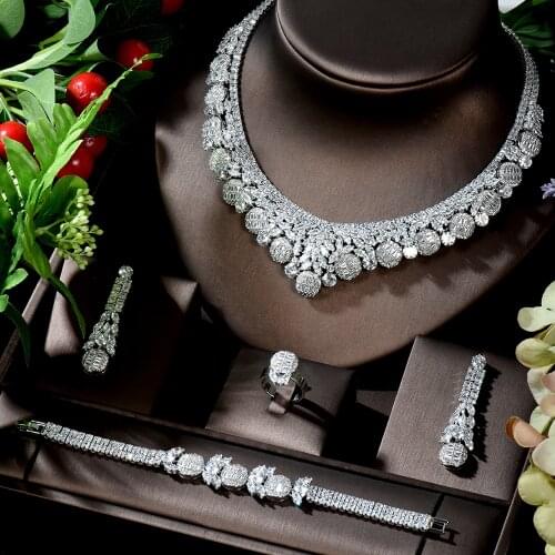 HIBRIDE Big Luxury CZ Jewelry Sets For Women Earring Necklace Set Wedding Dress Accessories Party Gifts ensemble bijoux N-473