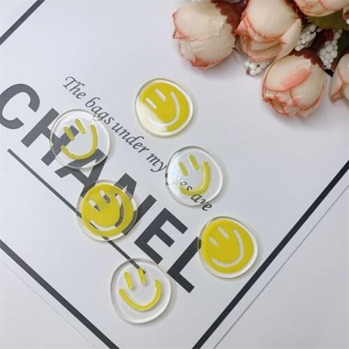 10Pcs 22MM Round Acrylic Smile Face Beads For DIY Making Earrings Hair Accessories Yellow Blue Smile Face Patches
