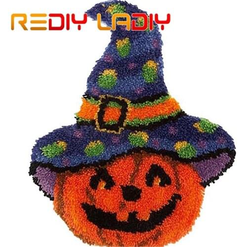 Latch Hook Rug Kits Crocheting Carpet Rug Halloween Hat Acrylic Yarn Pre-Printed Canvas Cushion Mat Crochet Tapestry Sofa Decor
