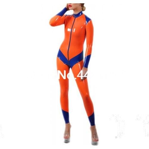 Latex Tight Costumes Latex Catsuit For Girls Front Zip 100% Latex Rubber Bodysuit NO SOCKS halloween costumes for women