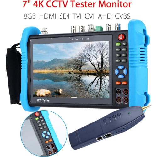 SEESII 7" 4K CCTV IP Tester Monitor 8GB SDI TVI CVI AHD CVBS Security Camera Multimeter PTZ POE Test WIFI HDMI Video Onvif INPUT