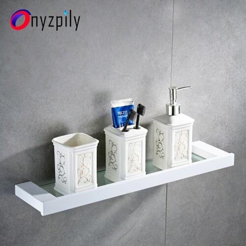 Onyzpily Bathroom Hardware Set Shelf Holder Bathroom Accessory White Glass Bathroom Accessories Home