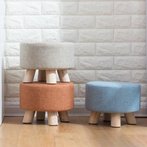 Nordic Round Fabric Stool Modern Wooden Leg Pattern Wood Small Chair Living Room Mound Sofa Bedroom Bench Fashion Kids Furniture