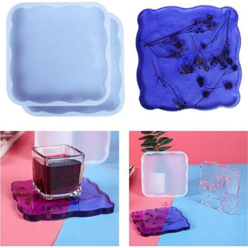 2021 New transparent Silicone Mold Square Wavy Edge Tray Mold Coaster Resin Glue Mirror Shaped Silicone mold 1 pcs