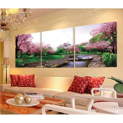 Printed Painting modern home decorative Painting Cherry blossoms Painting on canvas 3 Panel Wall art With Framed W0148