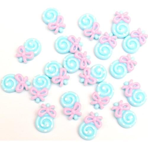 50Pcs Blue Lollipop Pink Bow Decoration Crafts Beads Frame Flatback Cabochon Scrapbook Kawaii DIY Embellishments Accessories