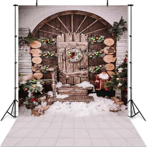 X-mas Photography Background Wooden Door Christmas Decoration Snowman Backdrop Children Party Props Banner For Photo Studio