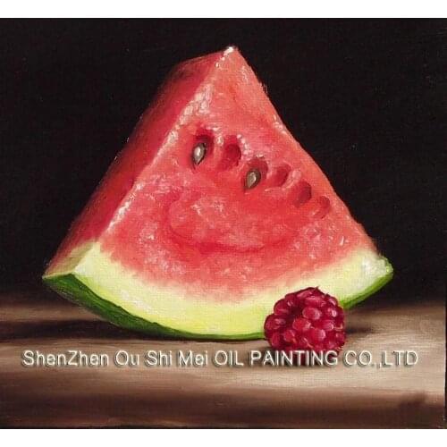 Hand Painted Modern Triangle Watermelon for Restaurant Decoration Handmade Summer Fruit Still Life Oil Painting On Canvas