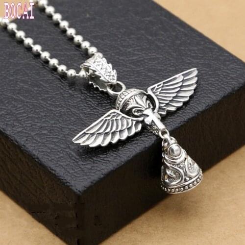 S925 sterling silver jewelry fashion cross waiting for angels creativity bells sweater chain pendants mens and womens pendants