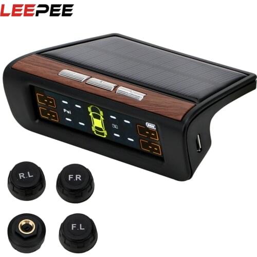 LEEPEE Car TPMS Tyre Pressure Monitoring System Solar Power Auto Security Alarm Systems Monitor Digital LCD Display Auto Care
