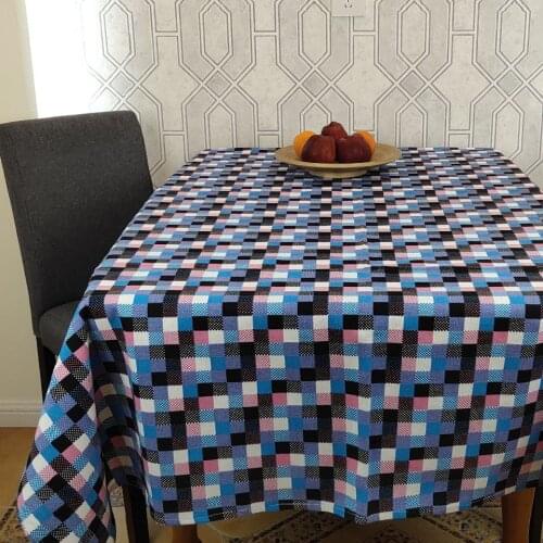 Cotton and linen tablecloth simple pastoral blue black and white plaid household geometric rectangular table cloth