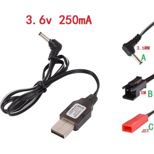 3.6v 250mA SM 2P JST 3.5MM USB Charger Cable For RC Helicopter Quadcopter Toys Car Model Truck Spare Parts