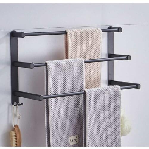 Aluminum Alloy Towel Hanger Wall Mounted Towel Rack Bathroom 60cm Towel Bar Rail Matte Black/Silver Towel Holder 1/2/3Tiers New