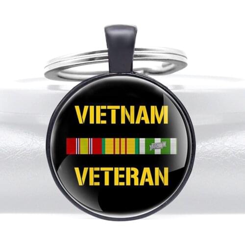 Vietnam Veteran Design Black Glass Dome key Chains Men Women Key Ring Jewelry Gifts