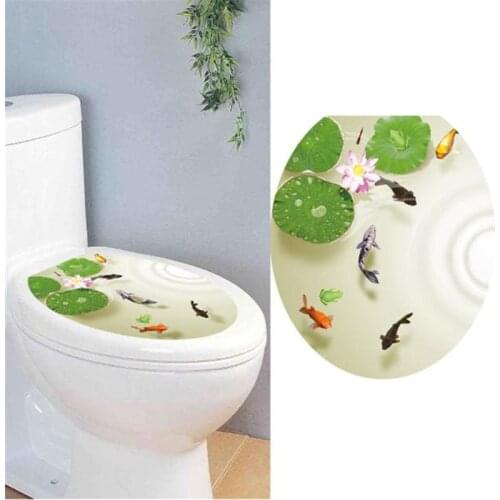 Toilet sticker fish Lotus leaf Vinyl waterproof Bathroom Decals Decor PVC Removable Home Decor d91028