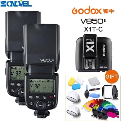 2xGodox V850II GN60 2.4G Wirless X System Speedlite Li-ion Battery Flash Light +X1T-C 2.4G Transmitter For CANON 5D 6D