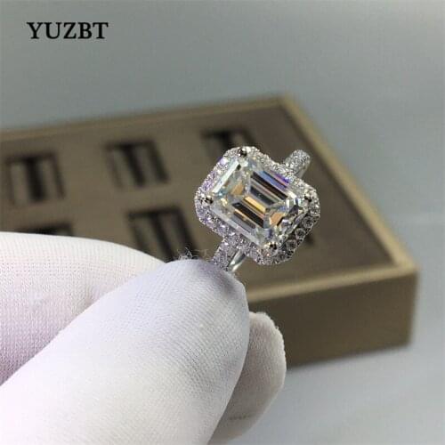 YUZBT Women 925 Silver 1-2 Carat Gemstone Diamond Test Past Brilliant Cut D Color Moissanite Emerald Ring Girls Wedding Jewelry