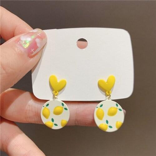 ZDMXJL Fashion 2021 New Sweet Cute Young Girls Heart Lemon Women Earring Ear Stud Round Drop Pendant Jewelry Accessories Gifts