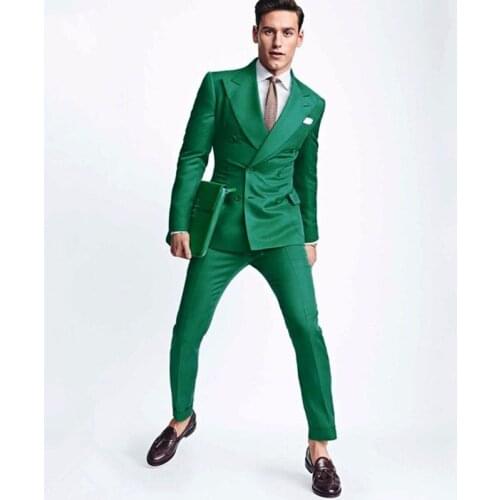 Groomsmen Custom Made Groom Tuxedos Green Men Suits Peak Lapel Best Man Wedding 2 pieces Bridegroom ( Jacket+Pants+Tie ) C549