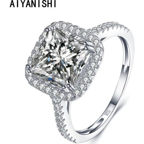 AIYANISHI Solid 925 Sterling Silver Halo Square Ring for Women Wedding Engagement Party Band Valentines Day/Christmas Gift