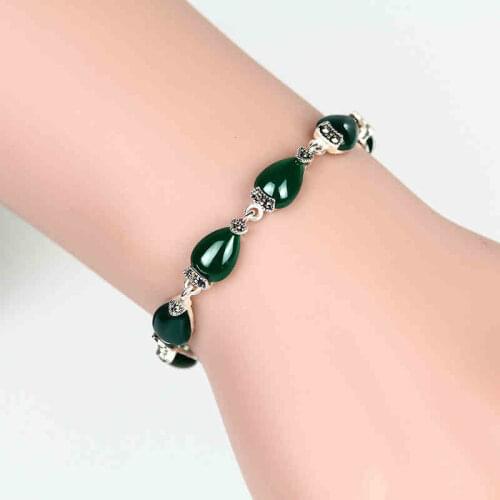 ZHJIASHUN Royal 100% 925 Sterling Silver Chalcedony Agate Bracelets Retro Natural Gemstone Vintage Bracelet Jewelry For Women